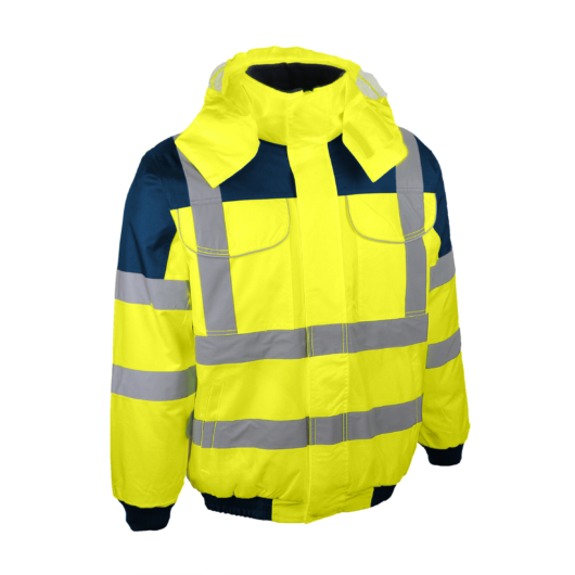 Blavia Jól láthatósági pilóta jellegű kabát 280gm polár béléssel kapucnival flou sárga