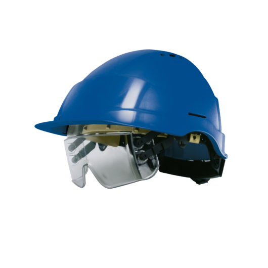 IRIS2 Szellőzős védősisak integrált védőszemüveggel Kék szín