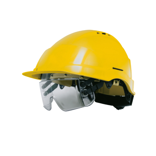 IRIS2 Szellőzős védősisak integrált védőszemüveggel Sárga szín