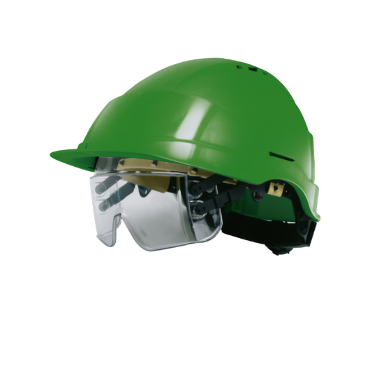 IRIS2 Szellőzős védősisak integrált védőszemüveggel Zöld szín