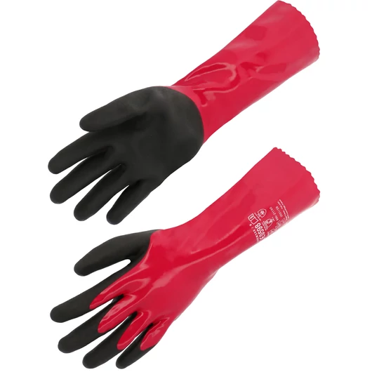 Egyrészes kötött kesztyű Nitril/PVC 35 cm hosszú piros szín