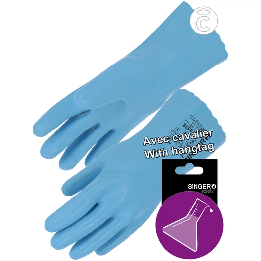 Latex kesztyú Vegyi védelem  AKLOPT. A. Típus  30cm hosszú, Akasztós