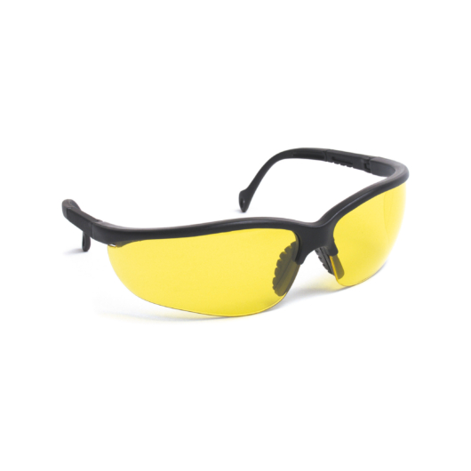 Állítható szárral rendelkező sárga szemüveg, fekete szárak (4 pozicióban állitható)