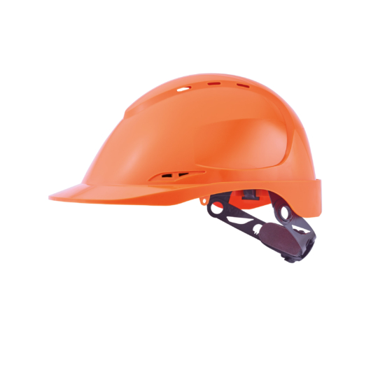 Szellőzős ABS védősisak racsnis rögzítési rendszer narancs szín (56-66 méret)