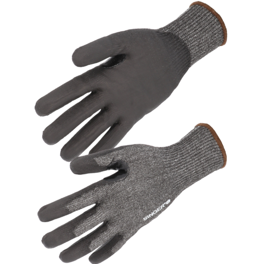 Vágásbiztos "F típus" tenyérben mártott habnitril kesztyű szellőző kézhát szürke/fekete szín