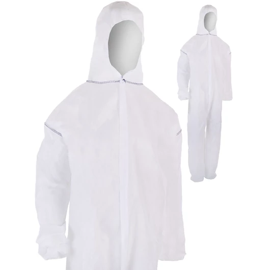 Egyszerhasználatos overál polipropilén nem szőtt szövet.  Type 5,6 overlock varrásos
