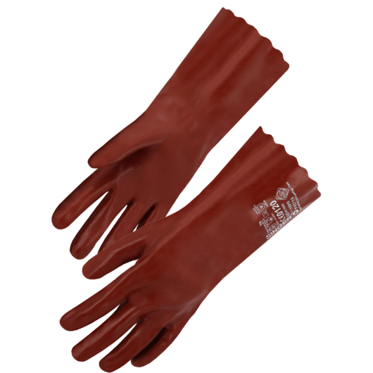 P.V.C. "A típus" AKLMPST vegyszerálló kesztyű 35 cm hosszú piros szín (9-10méret)