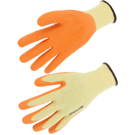 Latex krepp bevonatú tenyérben mártott pamut kesztyű szellőző kézhát narancs/sárga szín