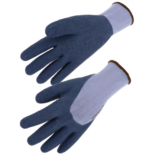 3/4 részben latexba mártott varrat nélküli késztyű kék/szürke (8-10méret)